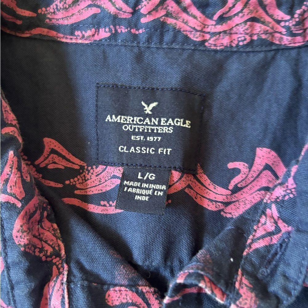 Men’s American Eagle Casual Wave Print Button Down Large - Picture 2 of 2